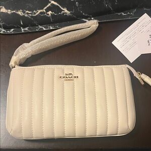 Coach Ivory White Quilted Leather Wristlet